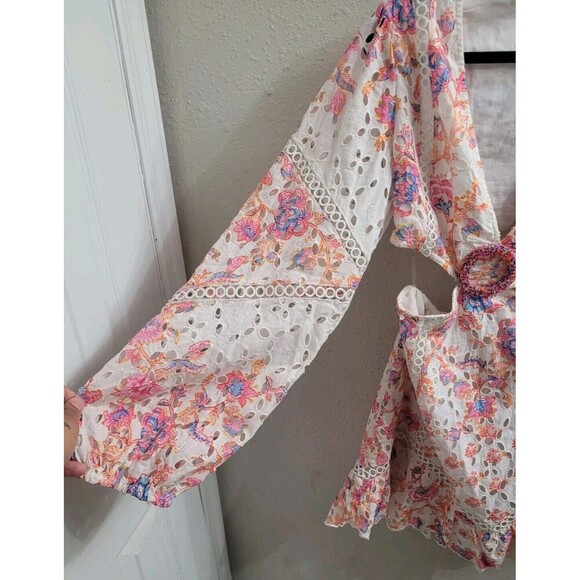 Hemant And Nandita Raisa Short Eyelet Dress Off White Size Large Preppy Cutout - Picture 7 of 16